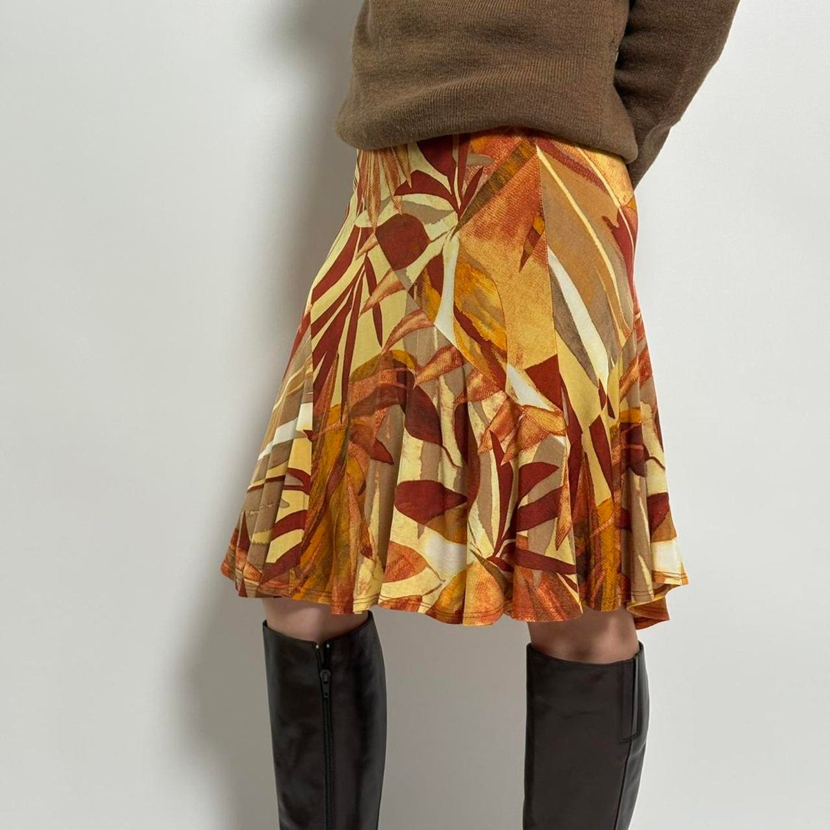 Caché Orange Abstract Print  Midi Skirt | S