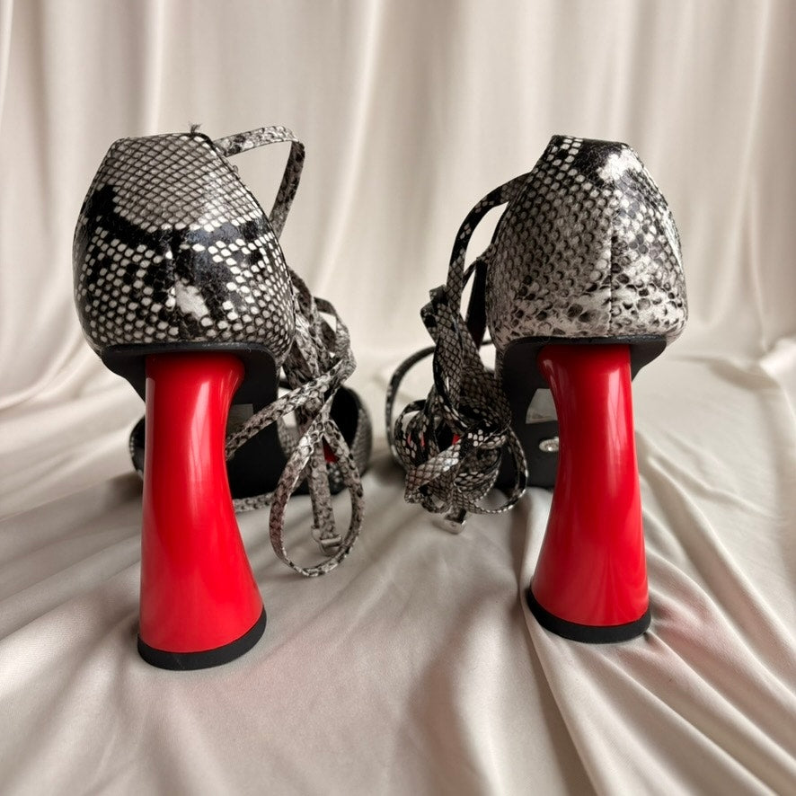 Azalea Wang Buiky Snake Print Curved Heel Pumps - Red Heel, Size 8.5