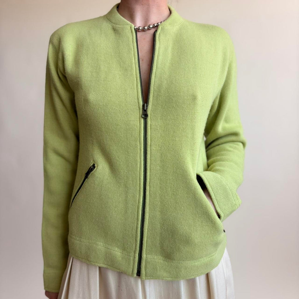 J.Crew Lime Green Lambswool & Cotton Zip Cardigan -Size Small