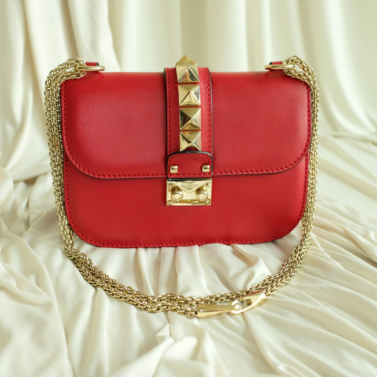 Valentino Garavani Glam Lock Rock Stud Red Shoulder Bag