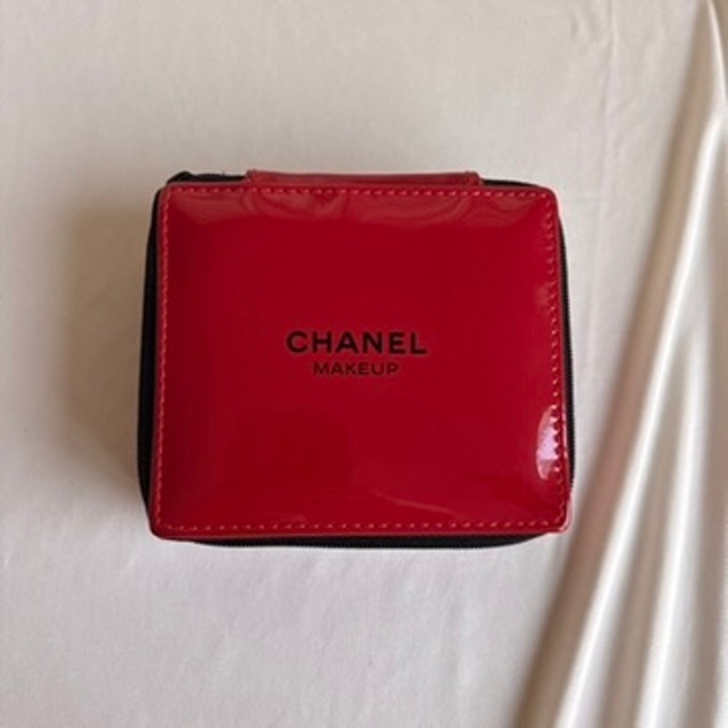 Chanel Red Vinyl Makeup Pouch - Logo Plaque, Vintage