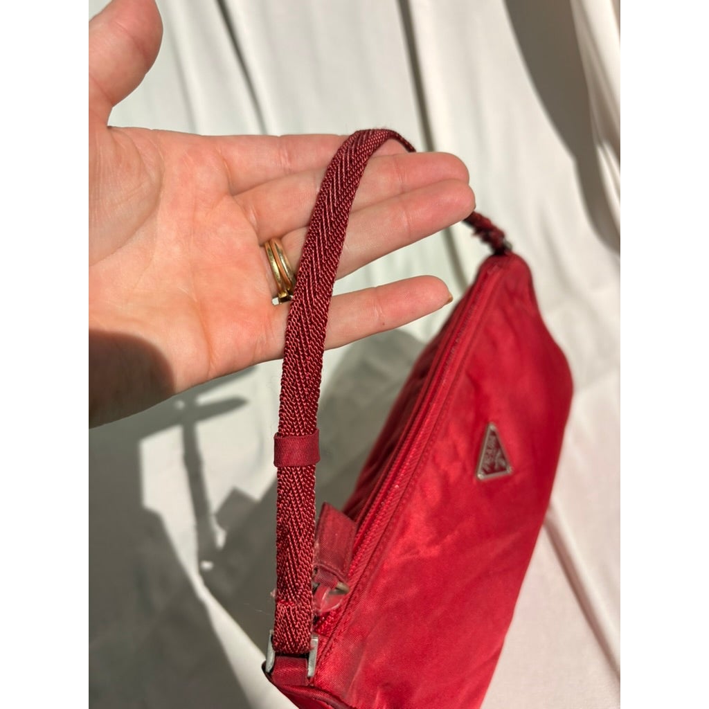 Vintage Prada Red Tessuto Nylon Pochette Bag