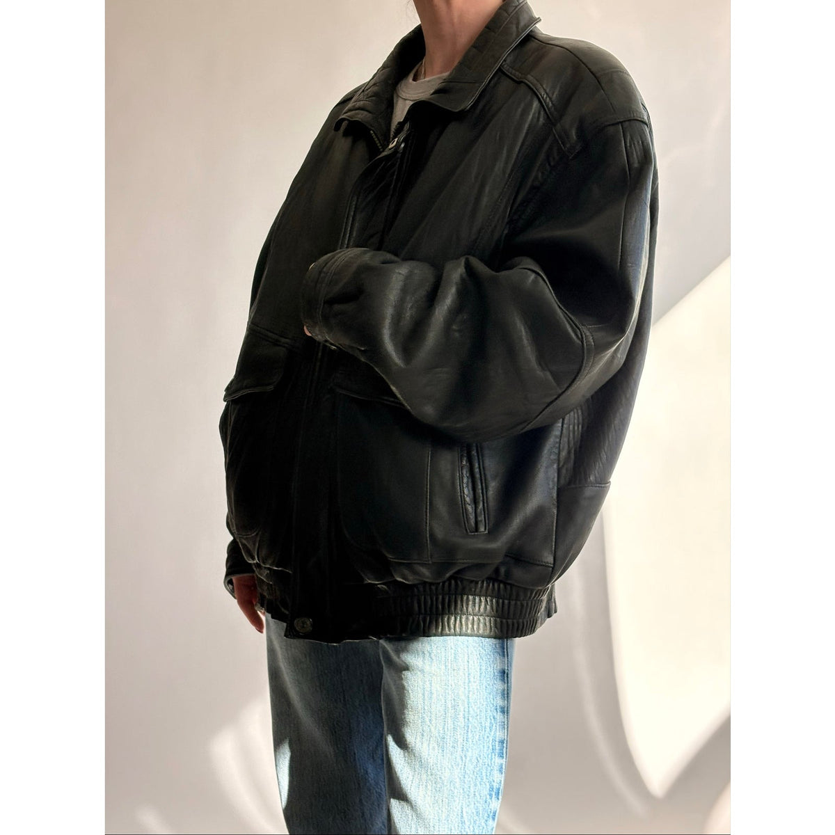 Vintage 1980s Members Only Black Leather Bomber Jacket