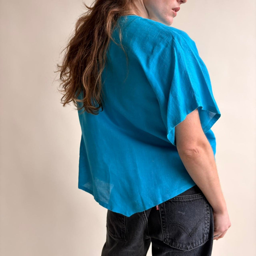 Robert Haik Linen Cotton Open Blouse - Bright Blue