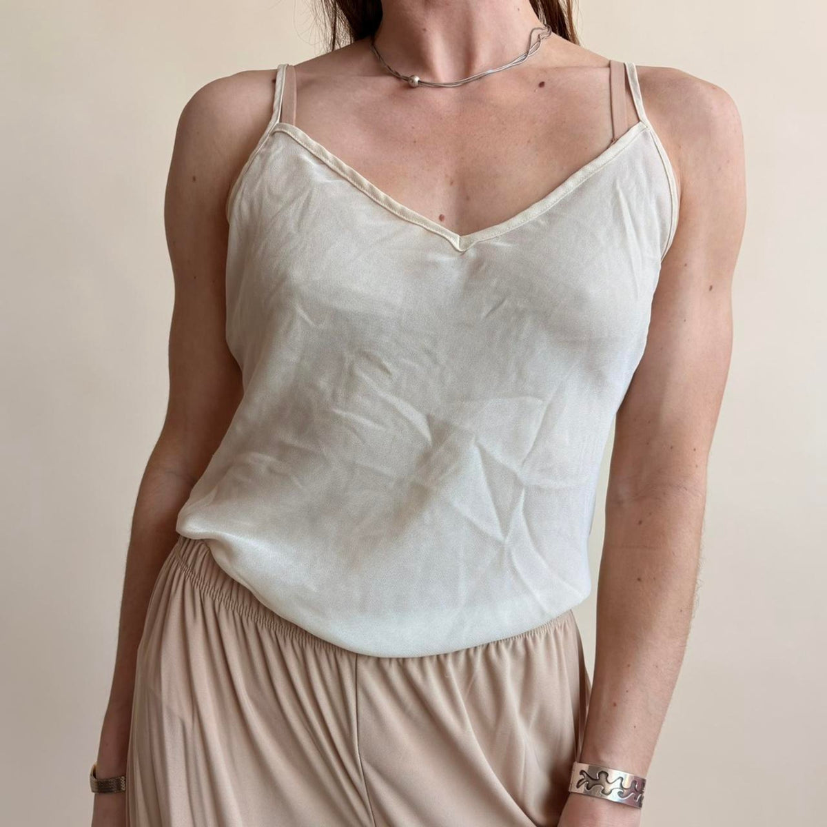 Ralph Lauren Sheer Cream Spaghetti Strap Top - Size Small