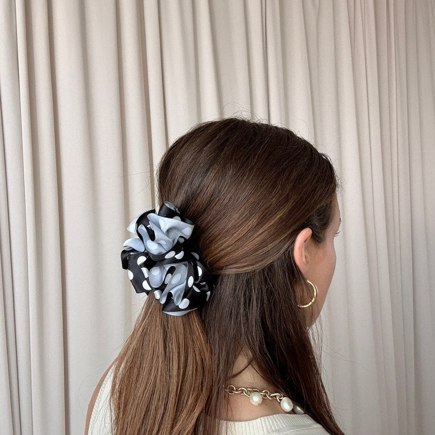 Black & White Polka Dot Ribbon Clip - Gathering Detail, Vintage