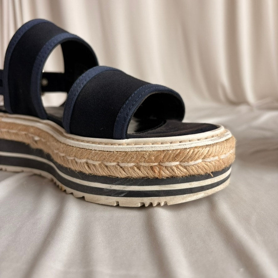 Prada Black & Baltic Blue Canvas Espadrille Platform Sandals - EU 37/US 7
