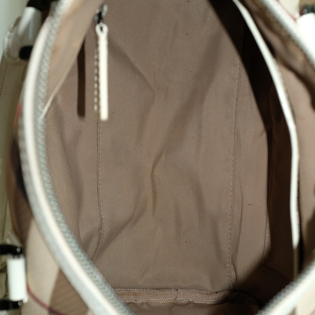 Burberry Chester Boston Bag - Supernova Check, White Patent Handles