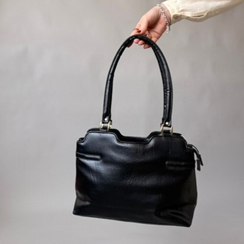 Vintage Ambassador Black Leather Bag - Gold Hardware, 90s