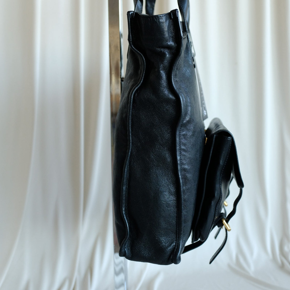 Chloe Black Calfskin Leather Tote, Removable Front Pouch