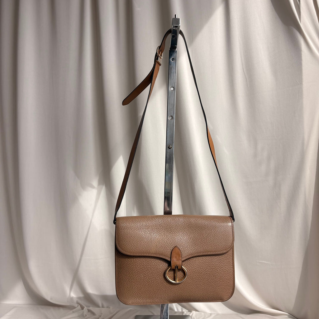 Vintage Christian Dior Oval Buckle Tan Leather Shoulder Bag