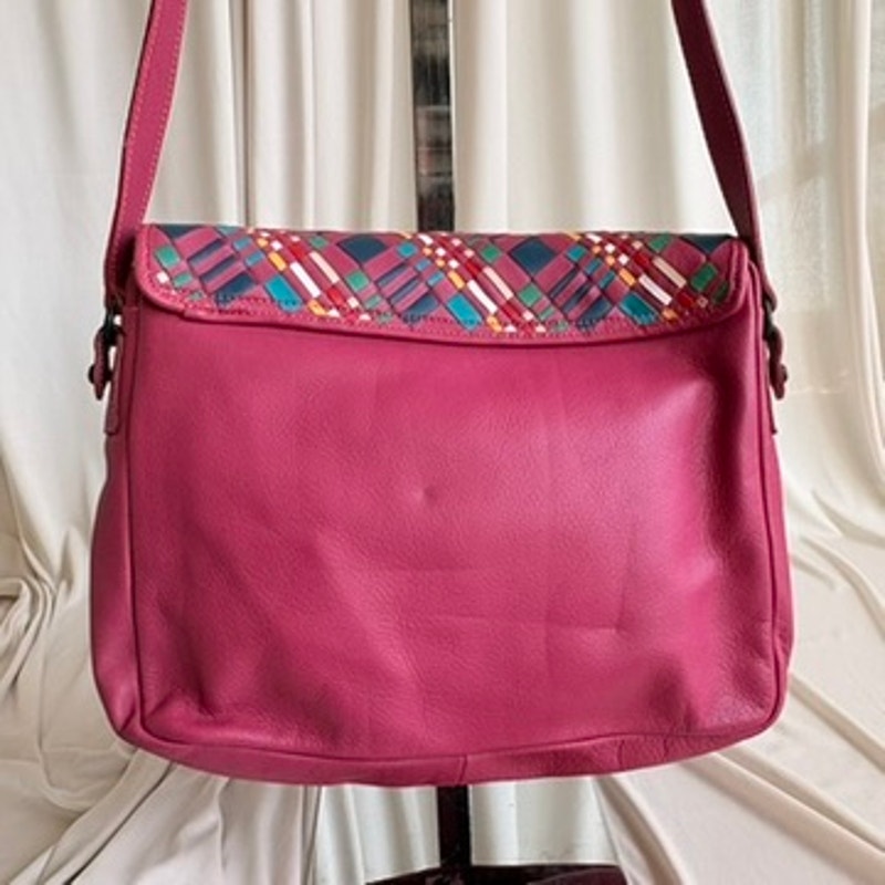 Charles Klein Woven Leather Crossbody - Fuchsia Base, Made in Italy