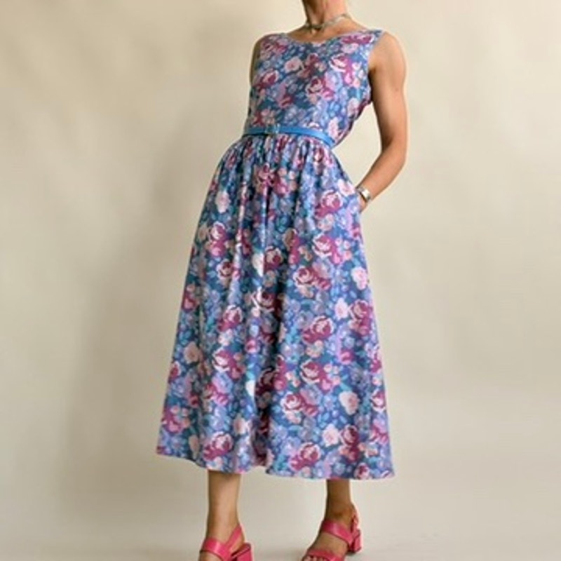 Alpenblick Pink & Purple Floral A-Line Dress - Cotton Size 10 (Fits S)