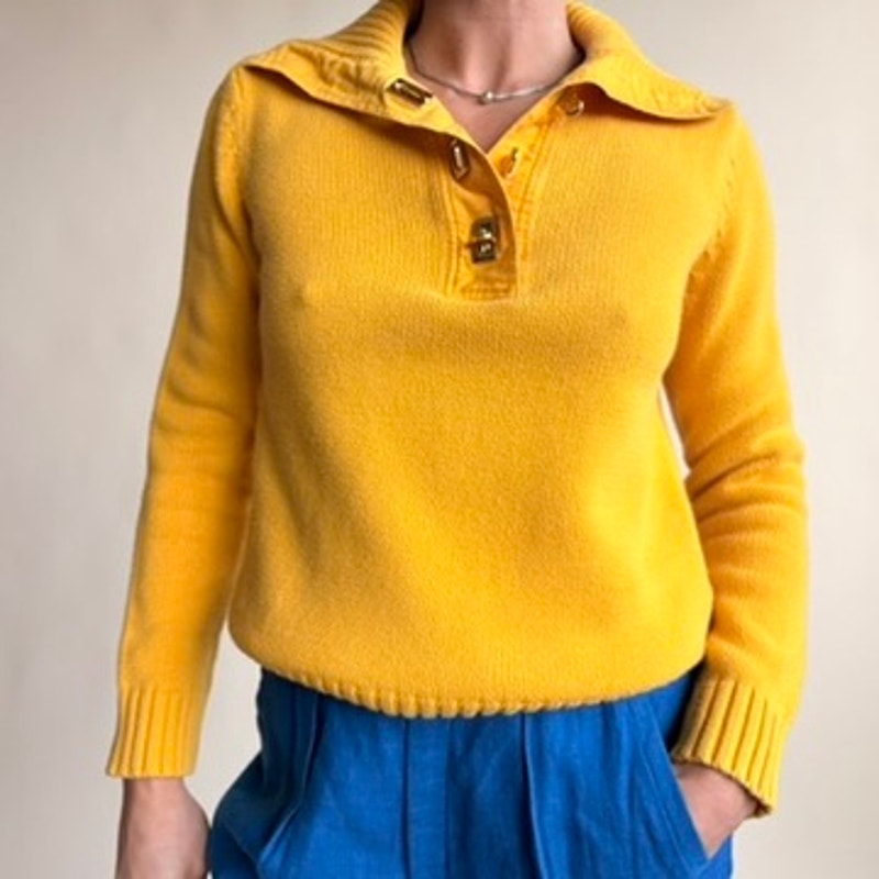 Lauren by Ralph Lauren Yellow Ribbed Sweater - Gold Hardware, 100% Cotton, Size Small