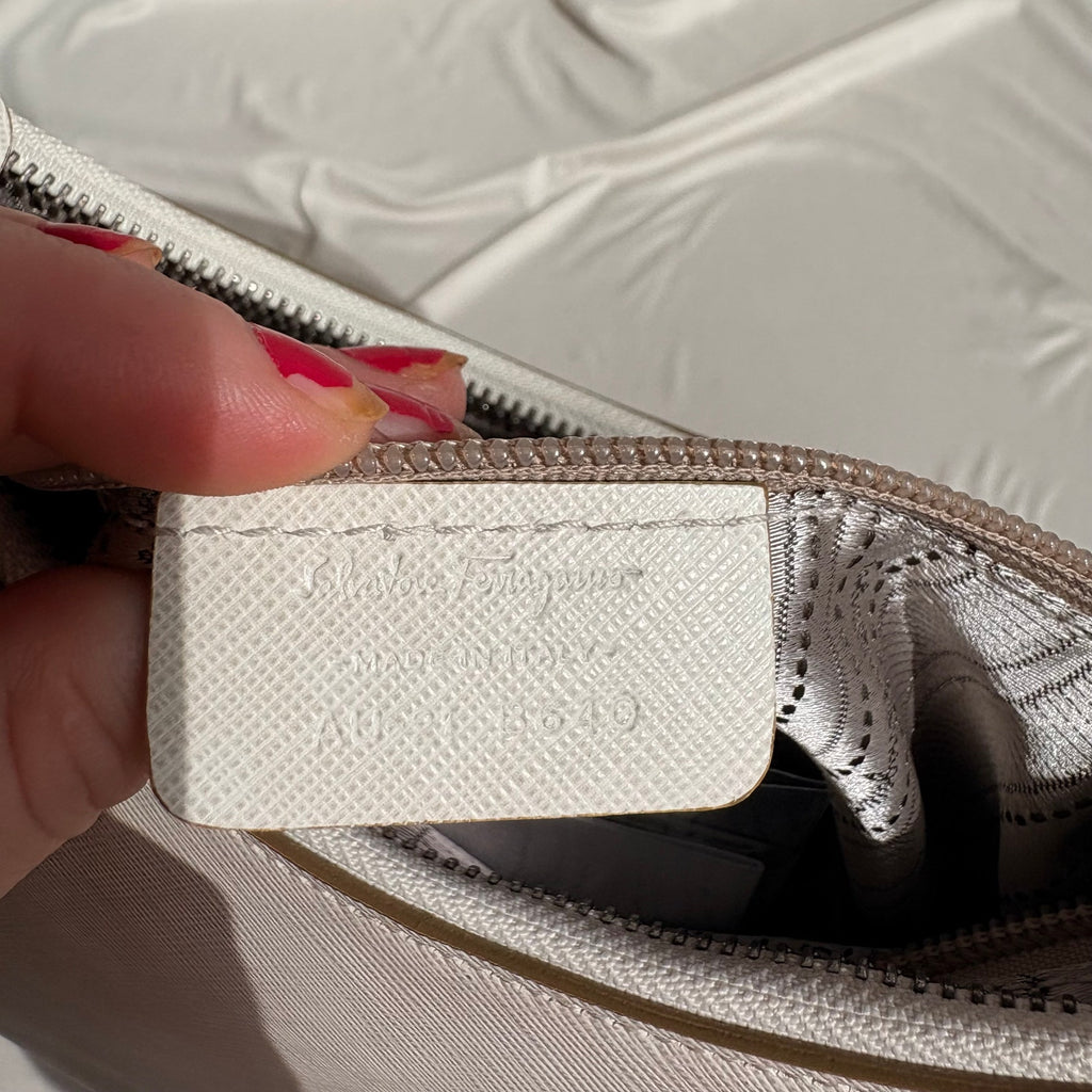 Ferragamo Gancini Romana Hobo Bag - White Saffiano Leather
