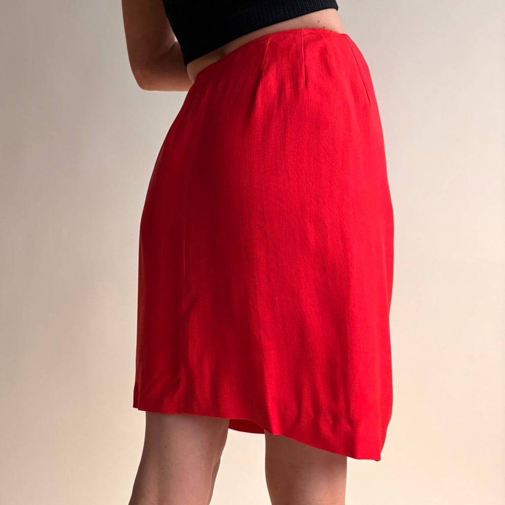 Anne Klein Red Silk Wrap Skirt - Sarong Style, Velcro Closure, Size 4