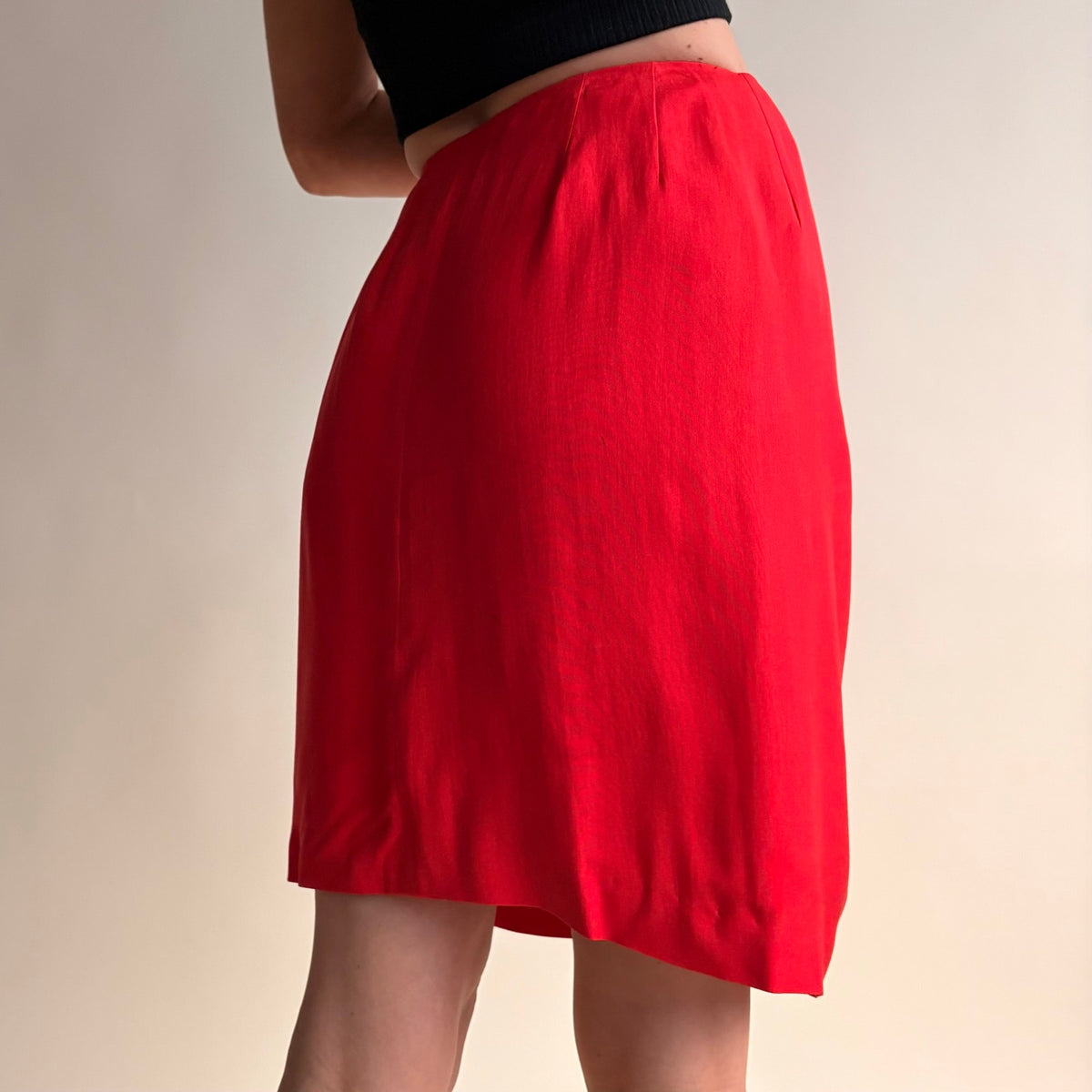 Anne Klein Red Silk Wrap Skirt - Sarong Style, Velcro Closure, Size 4