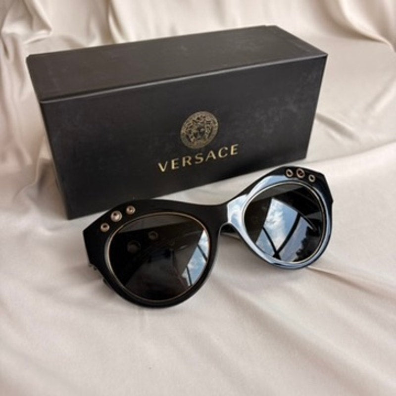 Versace Rock Ring Cat-Eye Sunglasses - VE4320, Black, Brand New