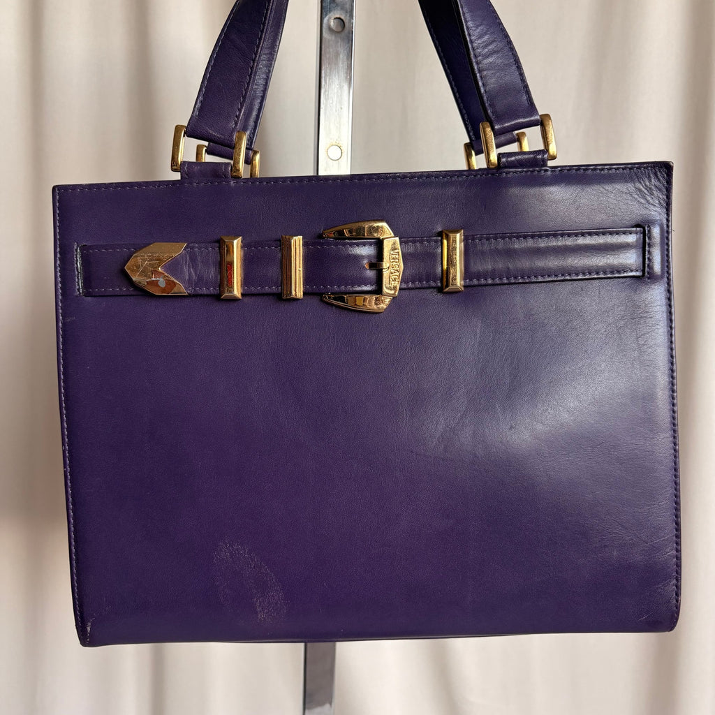 Vintage Gianni Versace Signature Buckle Purple Leather Handbag