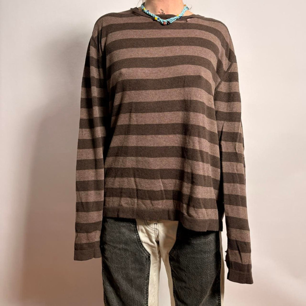 Sebastian Cooper Cashmere Blend Brown Stripped Sweater - M