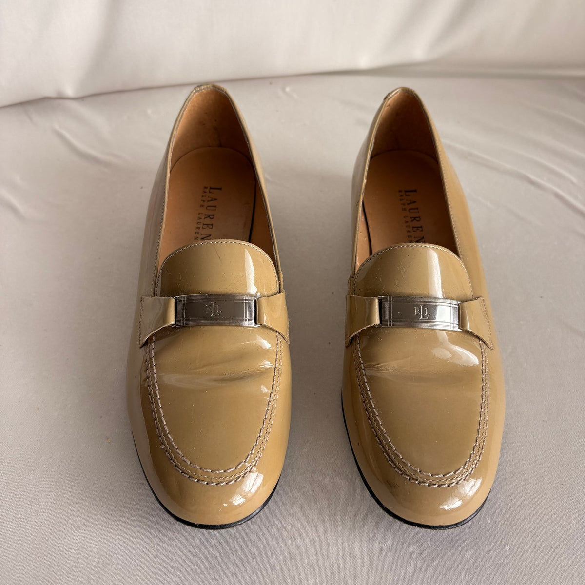 Vintage Ralph Lauren Tan Patent Leather Loafers - Silver Hardware