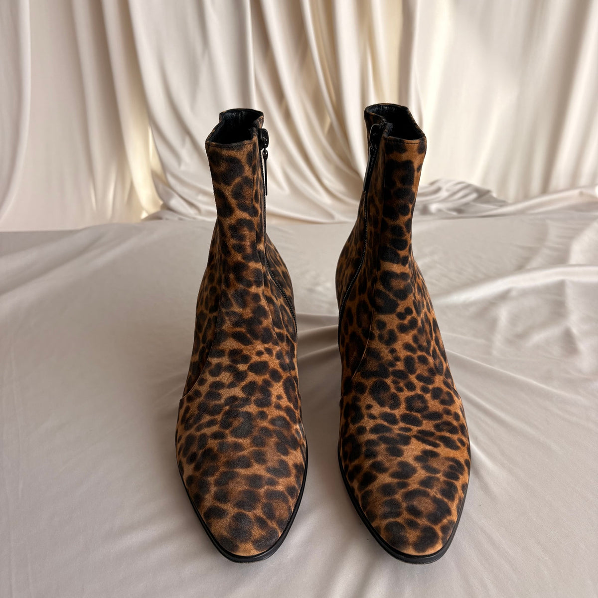 Saint Laurent Vassili 60 Leopard Suede Ankle Boots - Pointed Toe, EU 37 / US 7
