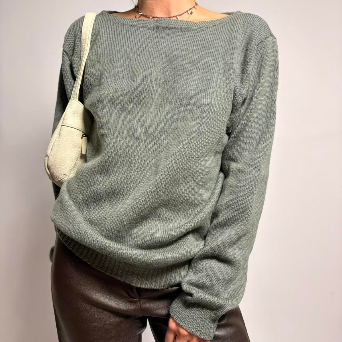 Anne Klein Crew Neck Sweater - Grey Green, Fits Medium