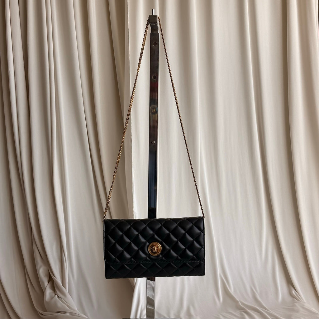 Versace Quilted Lambskin Leather Clutch - Black, Gold Hardware, NWOT