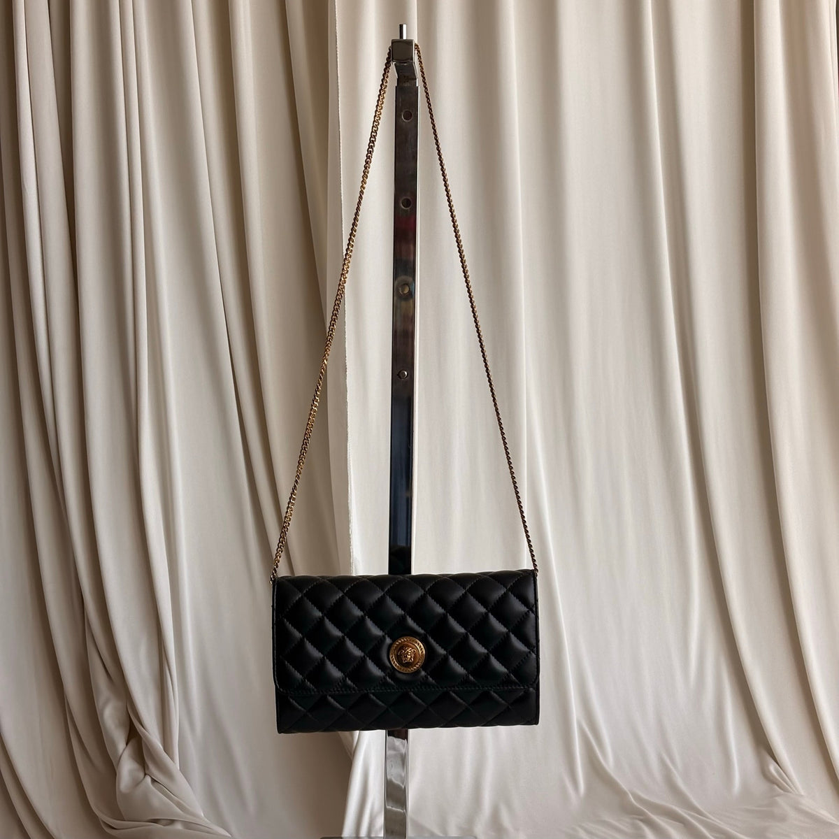 Versace Quilted Lambskin Leather Clutch - Black, Gold Hardware, NWOT