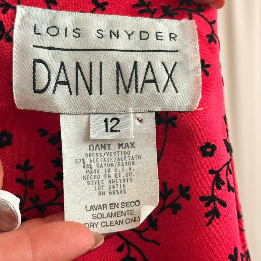 Lois Snyder Floral Sheath Dress - Red & Black, Made in USA - Size 12 (Fits L)