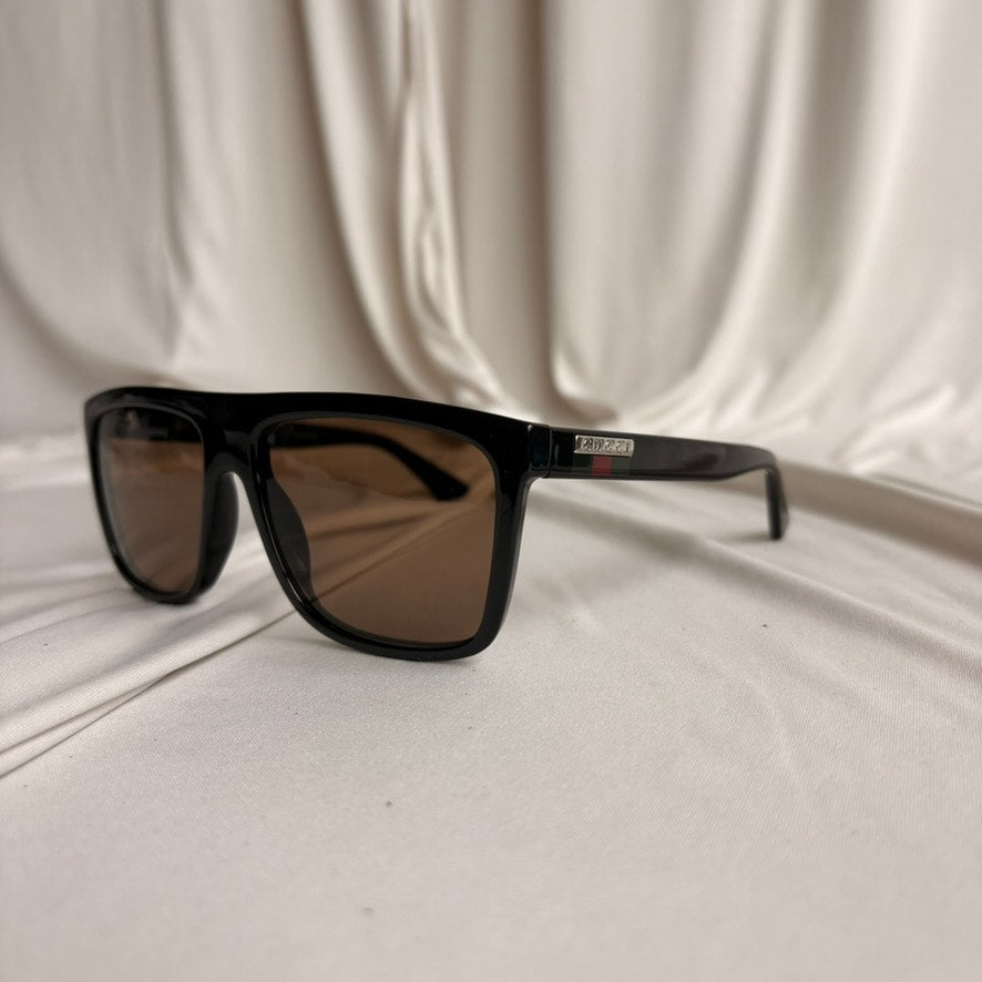 Gucci GG0748S Rectangular Sunglasses - Gold Frame, Brown Polarized Lenses