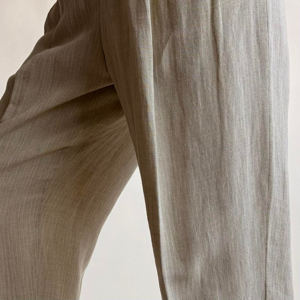 Susie Tompkins Wool Trousers - Tan with White Pinstripe Size 4