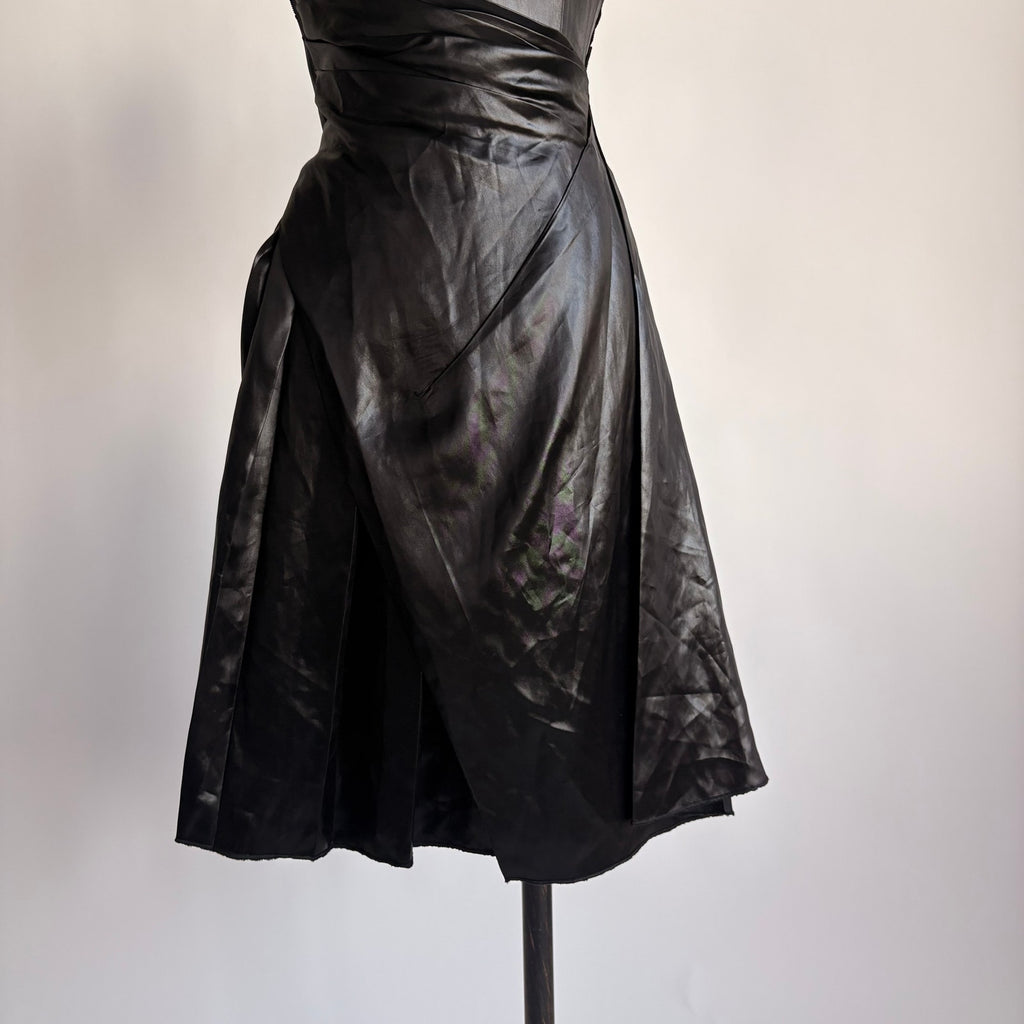 Prada Black Draped Tech Satin A-Line Cocktail Dress - SS 2006