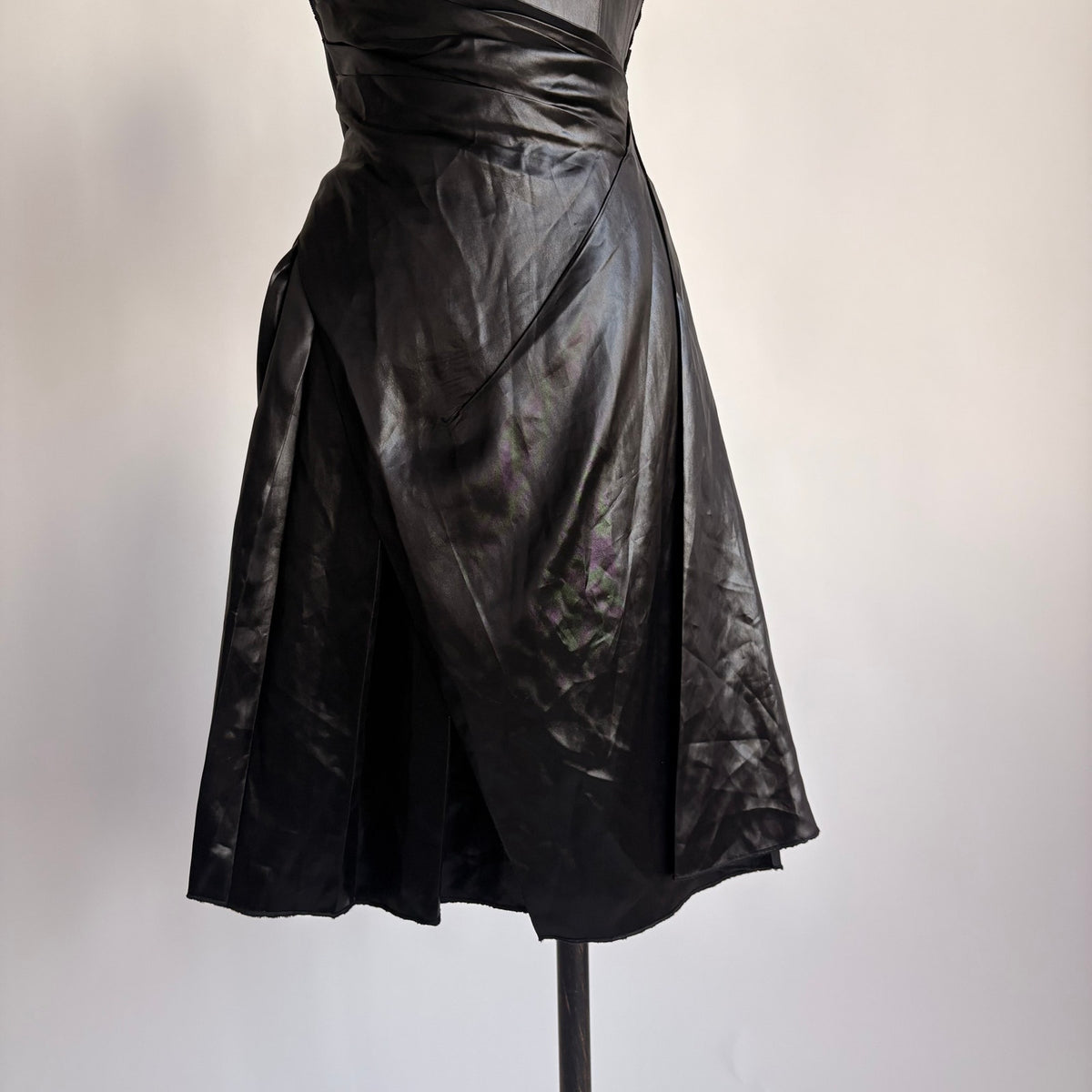 Prada Black Draped Tech Satin A-Line Cocktail Dress - SS 2006