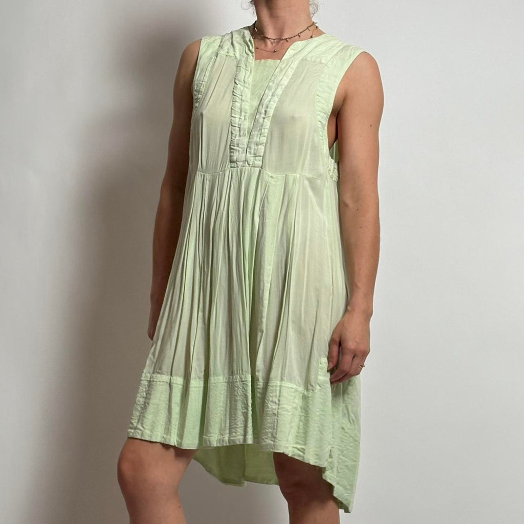 Tambourine Seafoam Green Pleated Dress - Sleeveless, Cotton, XS (Fits M/L)