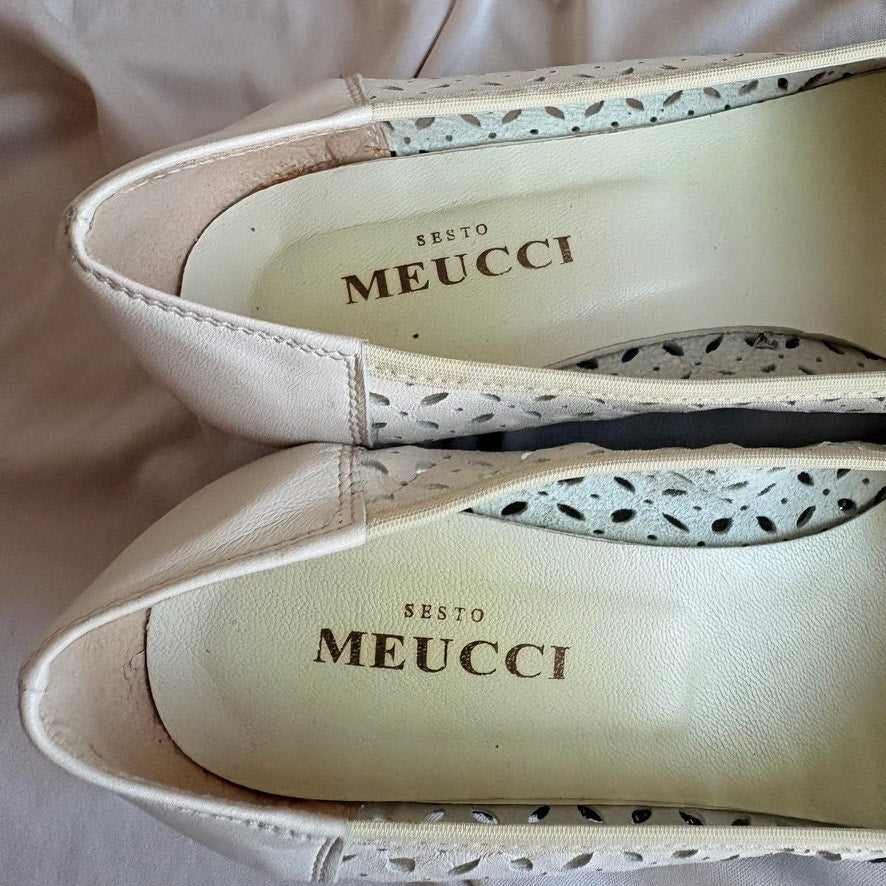 Sesto Meucci White Wedge Flats - Eyelet Cutouts, Made in Italy, Size 7