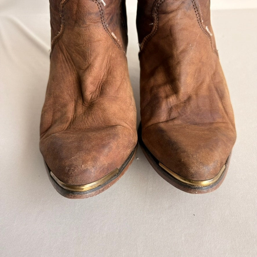 Brown Suede & Leather Cowboy Boots - Size 7