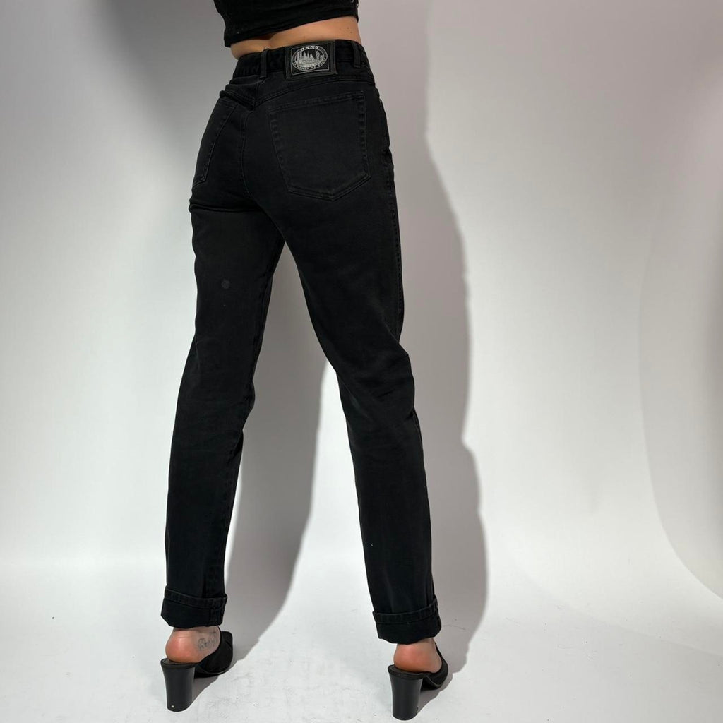 Vintage DKNY "In Women We Trust" Black Jeans - 90s Statement Denim, Size 2