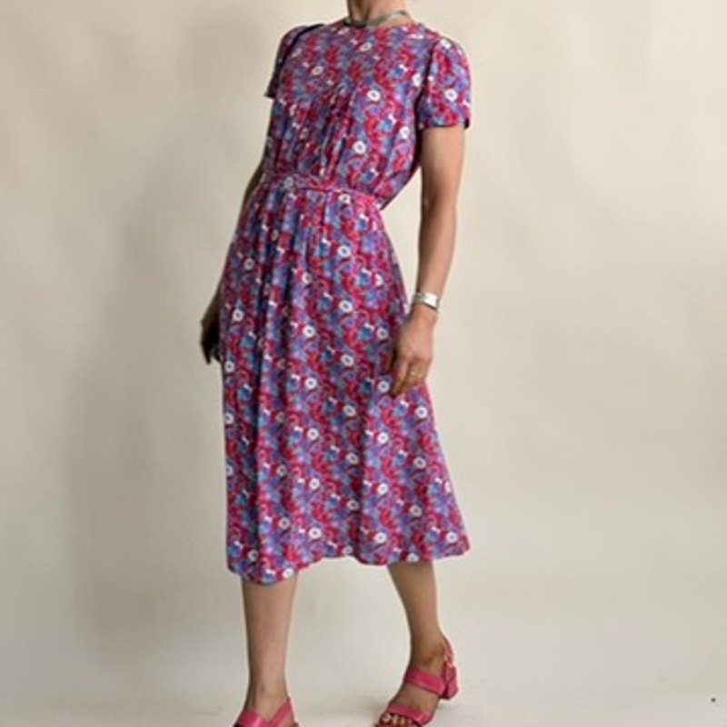 Jane Schaffhausen Bella Franc Stern Reborn Floral Dress - Red & Blue, 1940s-Inspired Size 4