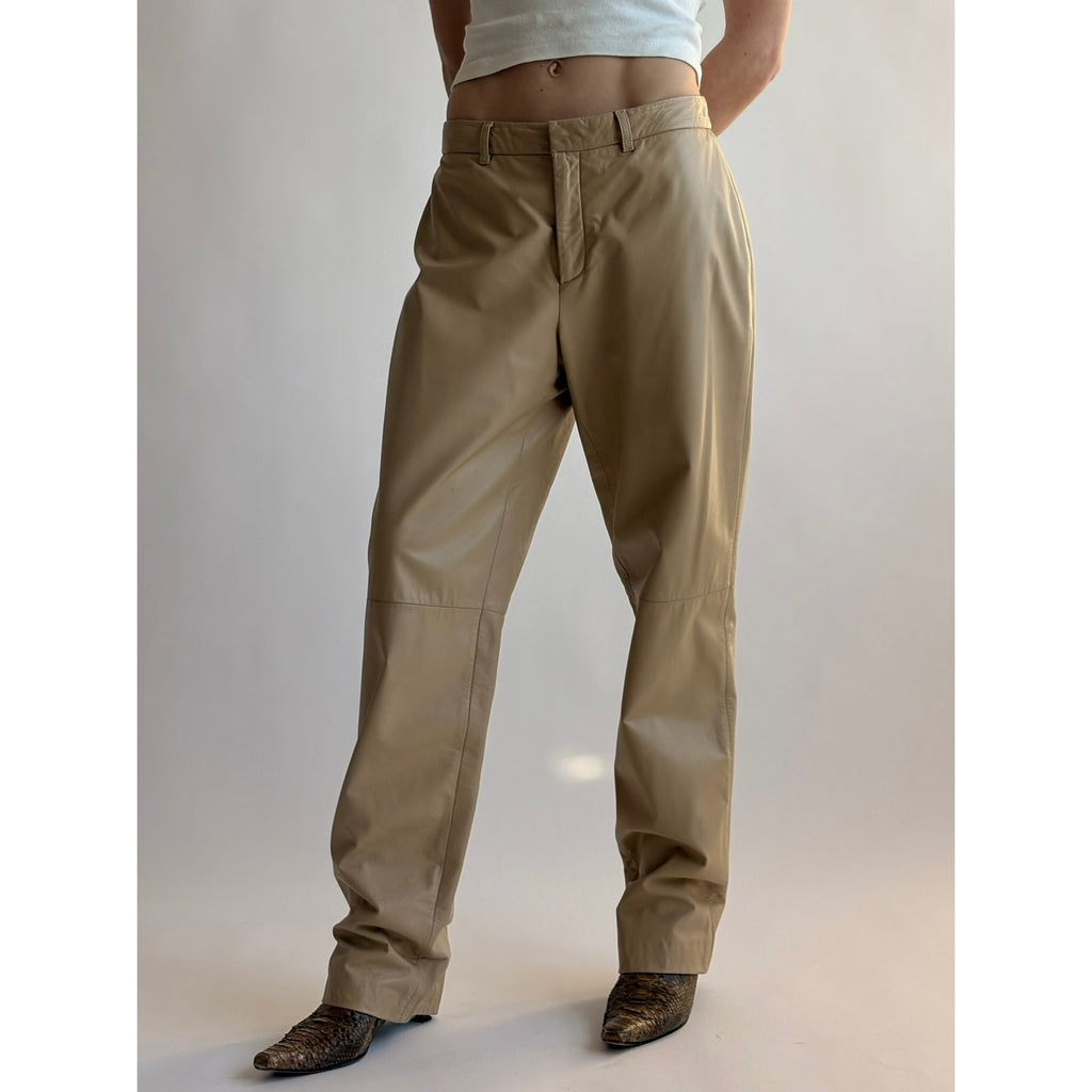 Vintage Nine West Tan Leather Straight Leg Pants