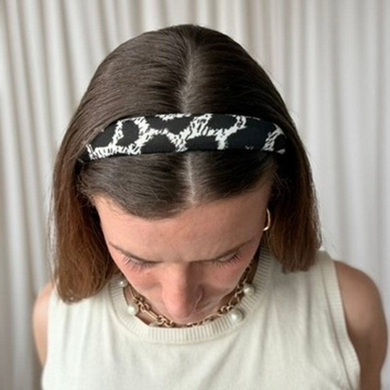 Black & White Padded Headband - Abstract Spot Print, 90s Vintage