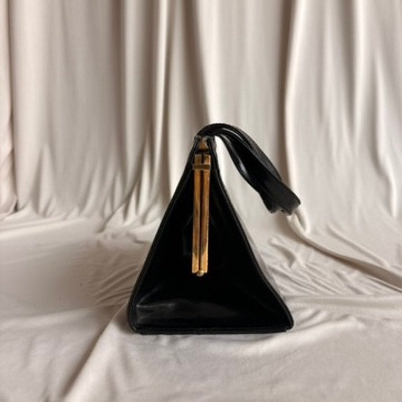 Vintage Valentino 80s Black Patent Leather Bag w/ Gold Clasp