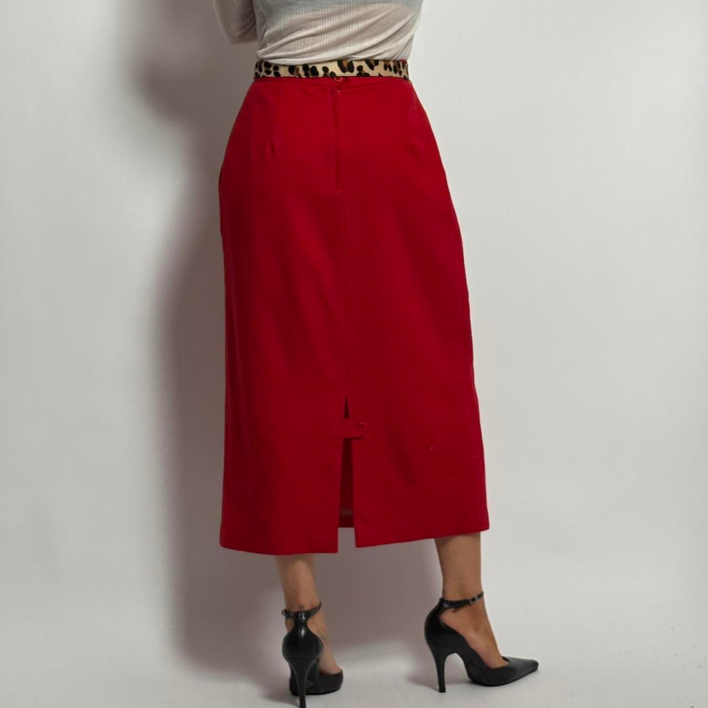 Vintage Lodge Classics Wool Red Midi Skirt - Size 12