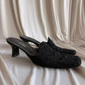 Stuart Weitzman Black Lace Mules - Square Toe, Kitten/Block Heel, Size 11