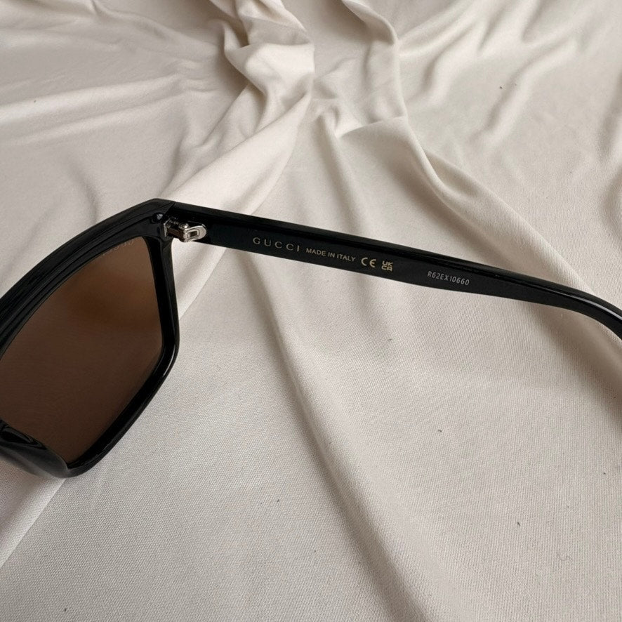 Gucci GG0748S Rectangular Sunglasses - Gold Frame, Brown Polarized Lenses