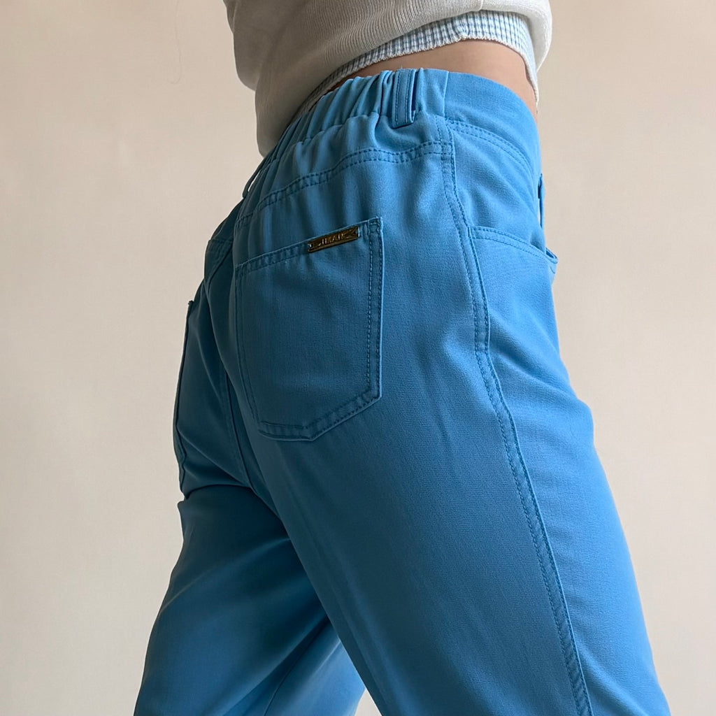 Iman Azure Blue Stretch Trousers - Slim Fit, Size Small