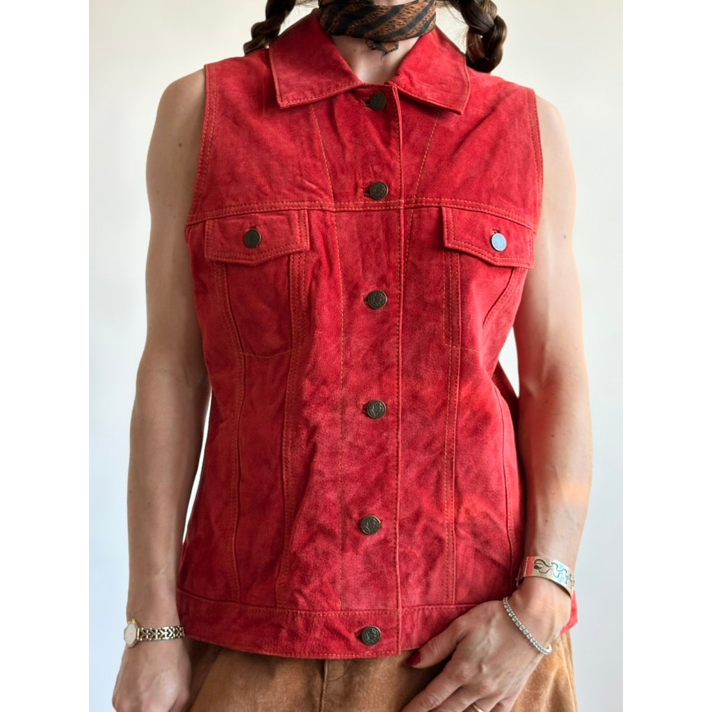 Brandon Thomas Red Suede Western Trucker Vest