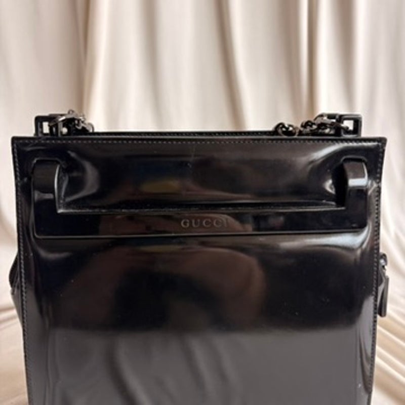 Vintage Gucci Tom Ford Era Black Patent Leather Chain Tote