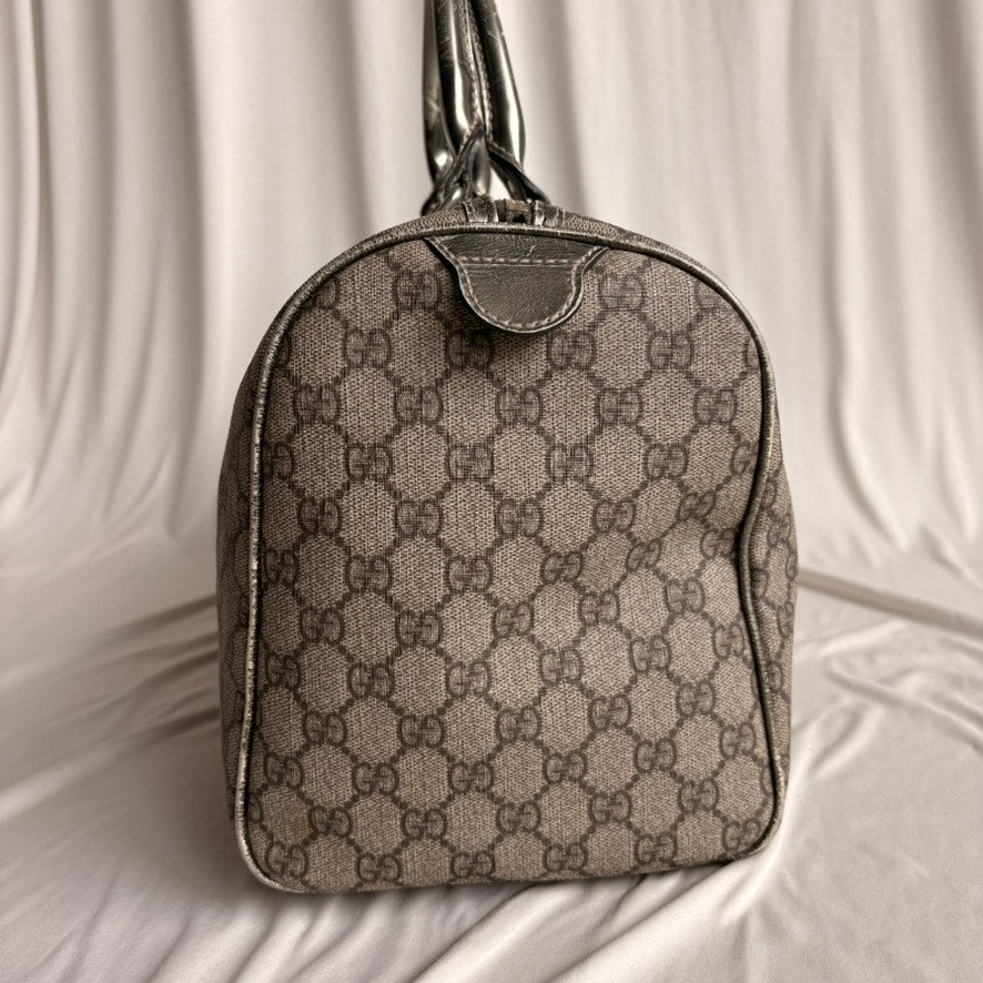 Gucci GG Supreme Joy Boston Bag - Brown Coated Canvas &Metallic Leather Trim