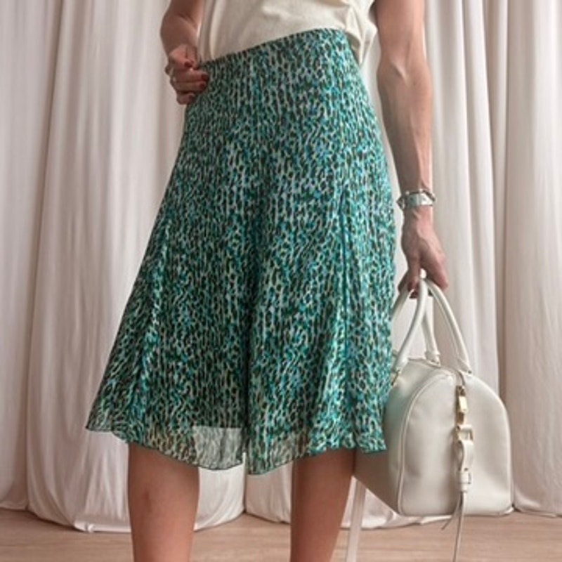 Dana Buchman Cheetah Print Silk Skirt - Green/Blue - Size 8